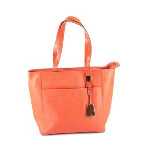 Tumi Orange and Gold Leather Travel Tote Handbag